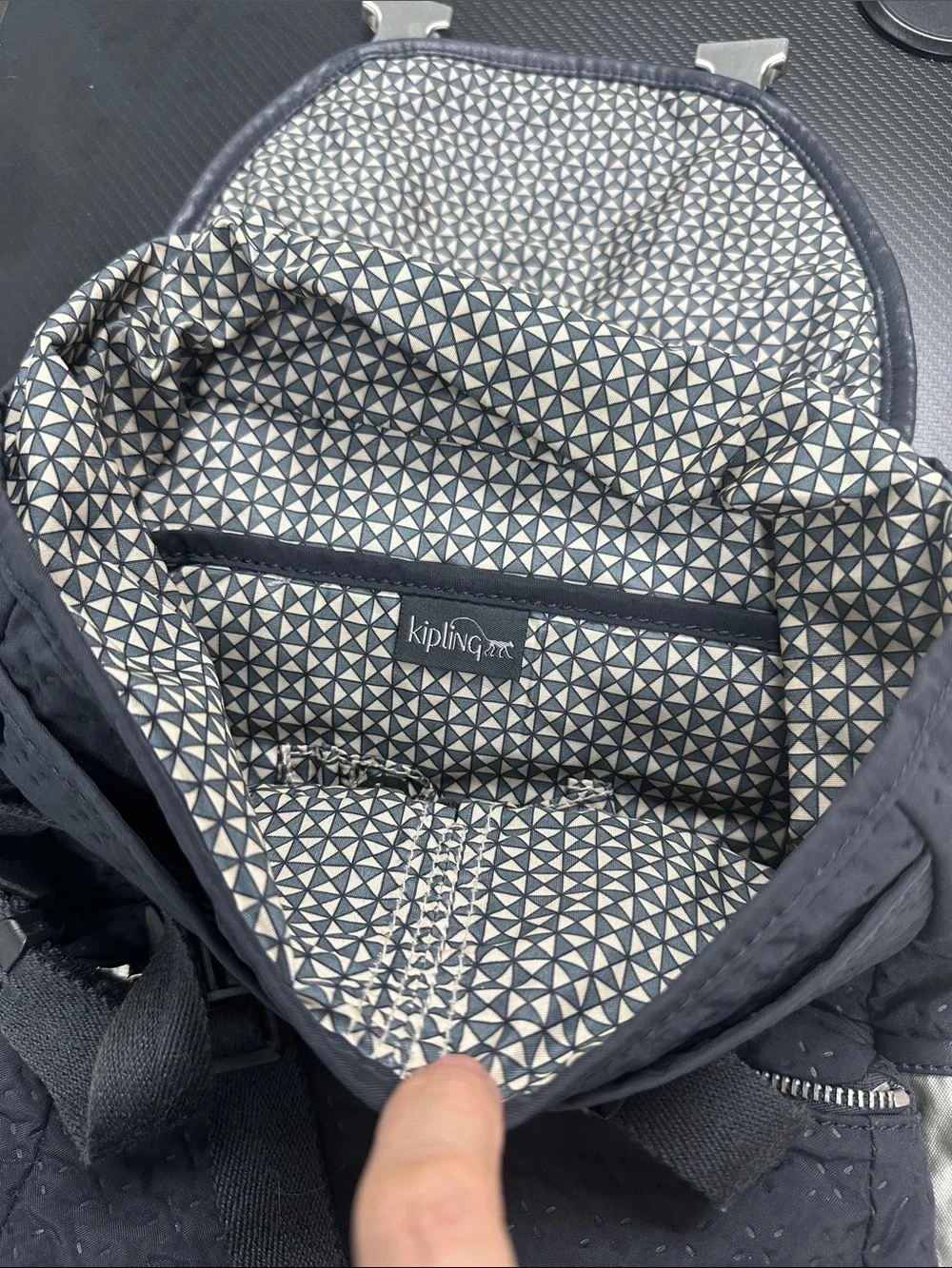 Kipling Black Quilted Backpack with Silver Accents